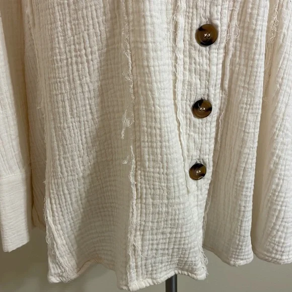 Free People cream crinkle gauze long sleeve top - Picture 4 of 11